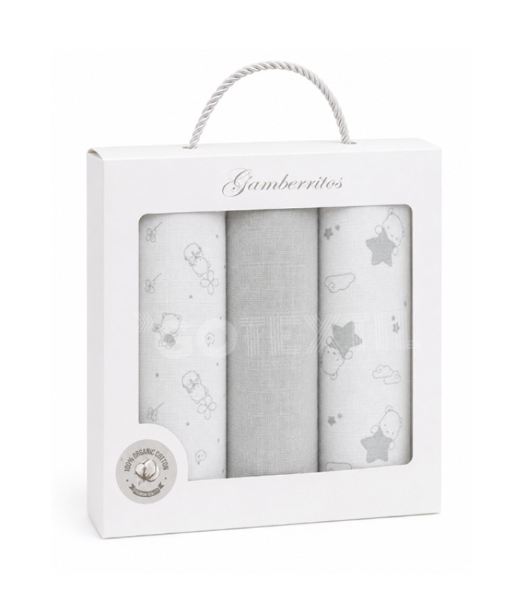 GOTEXTIL | Pack 3 Gasas Bebé Algodón Orgánico 70x70 Gamberritos 10812