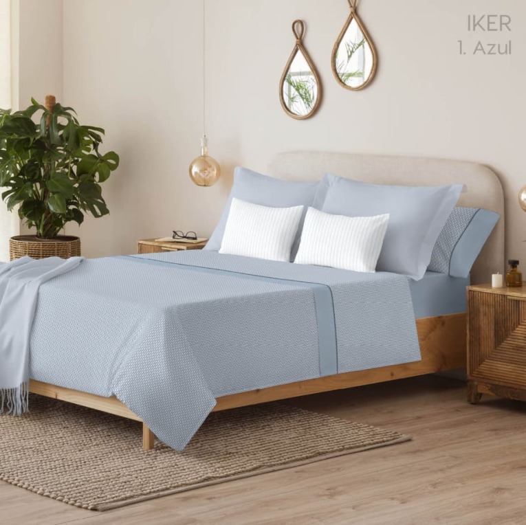 GOTEXTIL | Juego de sábanas verano Iker azul Serena Catotex 144 hilos
