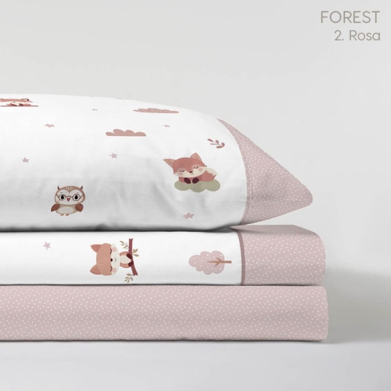 GOTEXTIL | Juego de sábanas infantil Forest rosa Kabely Kids Catotex cama 90