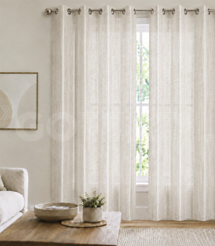 GOTEXTIL | Cortina visillo con ollaos beige 7450 Ideal Textil 140x260 cm elegante