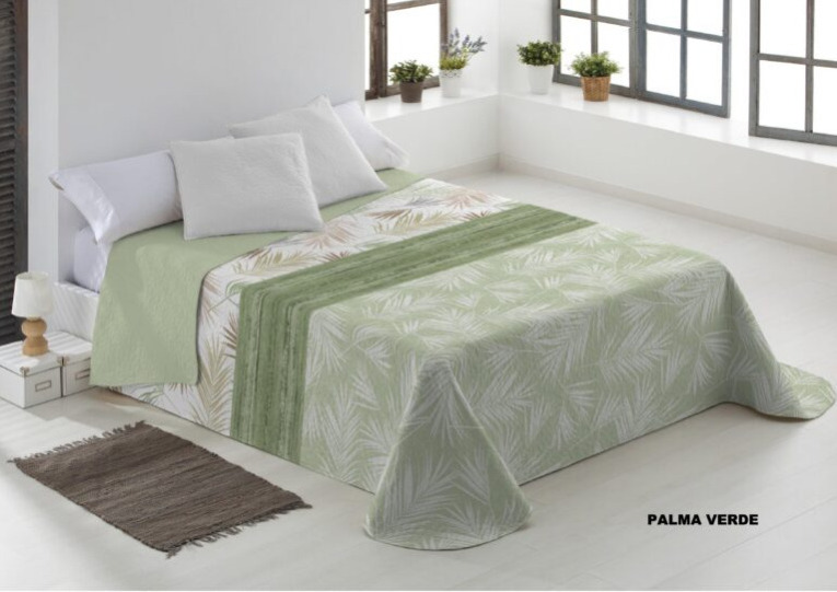 GOTEXTIL | Colcha Bouti Reversible Palma Verde One Living Suave y Fácil Mantenimiento
