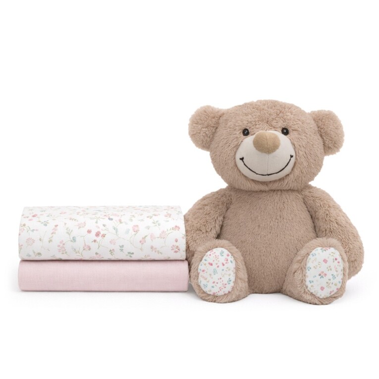 GOTEXTIL | Set Regalo Bebé Peluche Oso + 2 Gasas Interbaby BEAR009