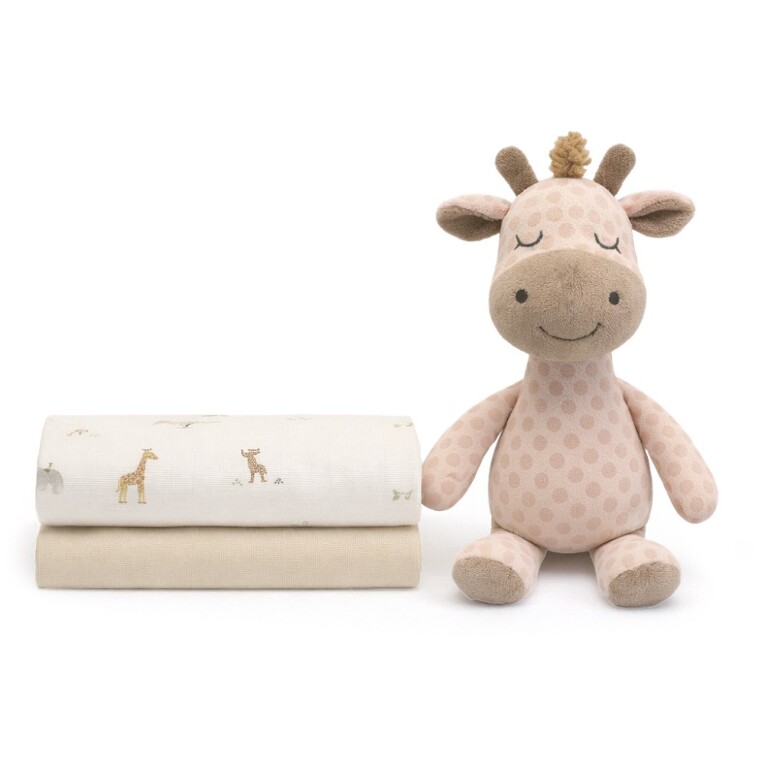 GOTEXTIL | Set Regalo Bebé Jirafa Savanna + 2 Gasas Interbaby JIRAFA009