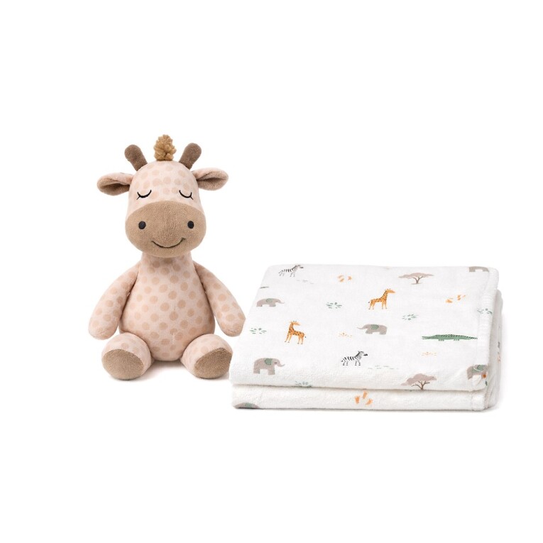 GOTEXTIL | Set Manta + Peluche Cascabel Jirafa Savanna PE028 Interbaby Beige