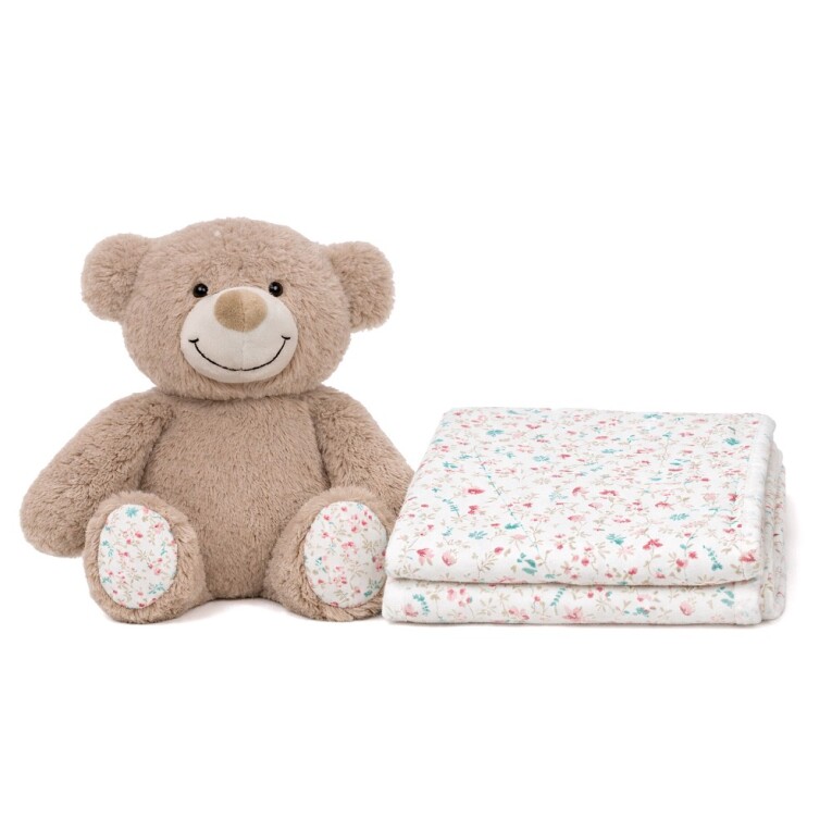 GOTEXTIL | Set Manta + Peluche Oso Flores Pétalos PE029 Interbaby Rosa
