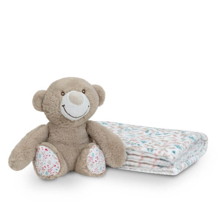 GOTEXTIL | Set Manta + Peluche Oso Flores Pétalos PE029 Interbaby Rosa