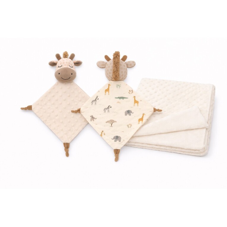 GOTEXTIL | Manta Burbuja + Doudou Jirafa Savanna Beige Interbaby